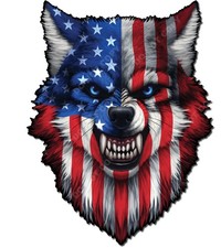 American Flag Wolf Growling Decal Sticker For Cars Trucks Vinyl Reflective Eyes