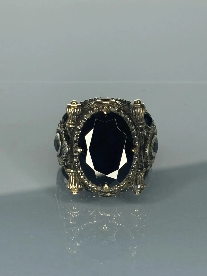 Handcrafted 925 Sterling Silver Onyx Stone Ring: Antique Gothic Men's Jewelry - Image 3 of 4