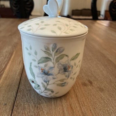 Lenox Butterfly Meadow Small Canister Flowers Blue Lid Butterfly's & Bees 6 