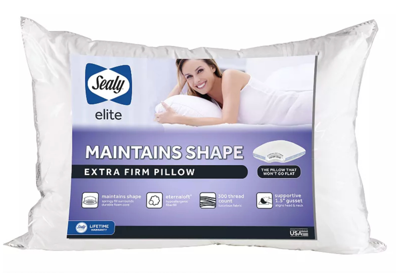 Sealy Elite Maintains Shape Extra Firm Foam Core Support Pillow Queen Sz