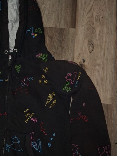 Felpa con cappuccio e pantaloncino ROSA Victorias Secret Medium nero ricamato graffiti full zip - Foto 3 di 8