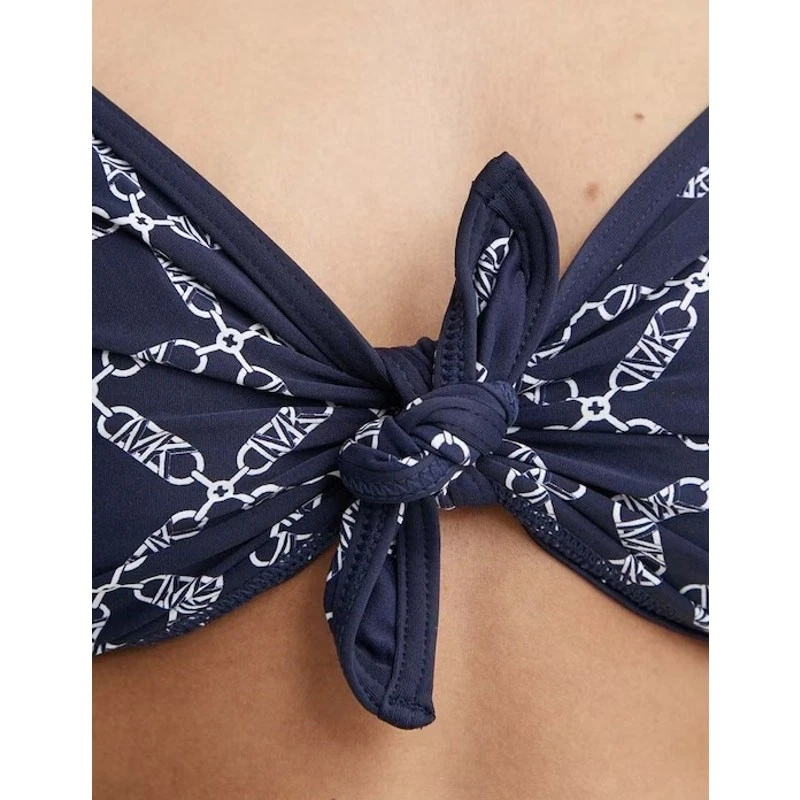Top de bikini de natación Michael Kors para mujer azul medianoche con estampado de logotipo talla S Foto 3 de 4