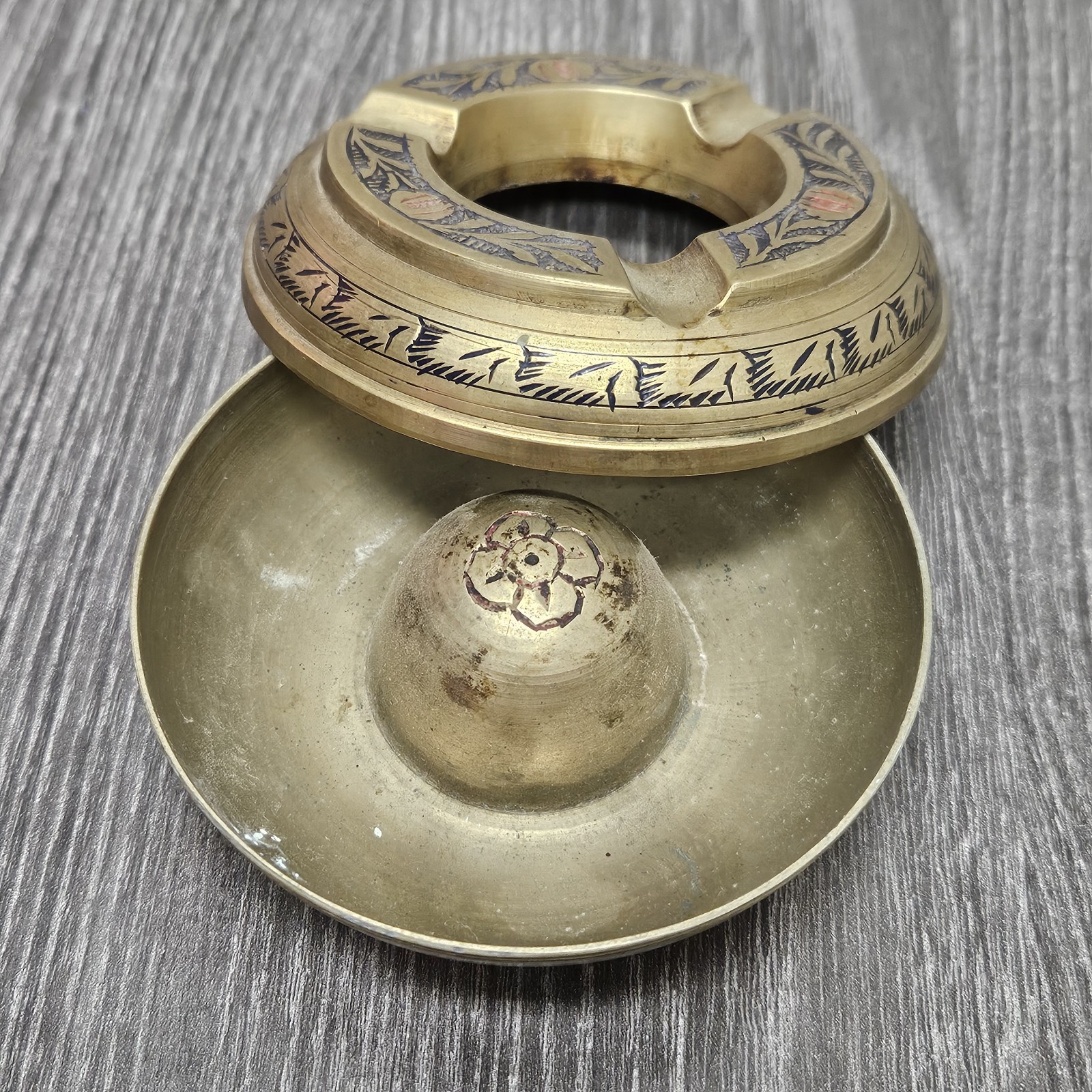 Vintage Brass Engraved Screw Top Ashtray  India Collectable Ashtray