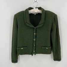 Vintage St John Collection Marie Gray Olive Black Knit Jacket Womens 14 USA Made