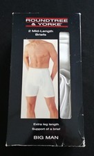 Roundtree Yorke White 2-Mid-Length Briefs Big Man 100 Cotton Underwear NWT