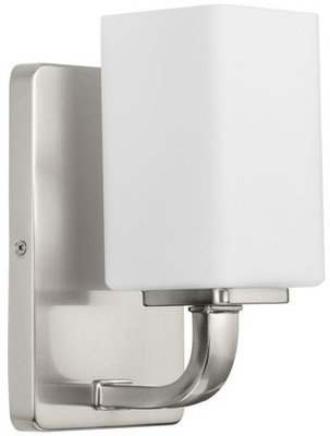 Progress Lighting Cowan 1-Light Wall Sconce, Brushed Nickel, Etched Opal Glass