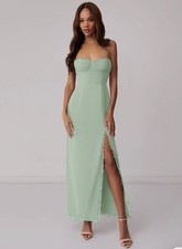 Azazie Sage Green Bridesmaid Dress Size A6 Corset Back Formal Wedding