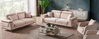 Modernes Beiges Sofa-Set Designer 3-Sitzer Couchen 2X Textilsessel