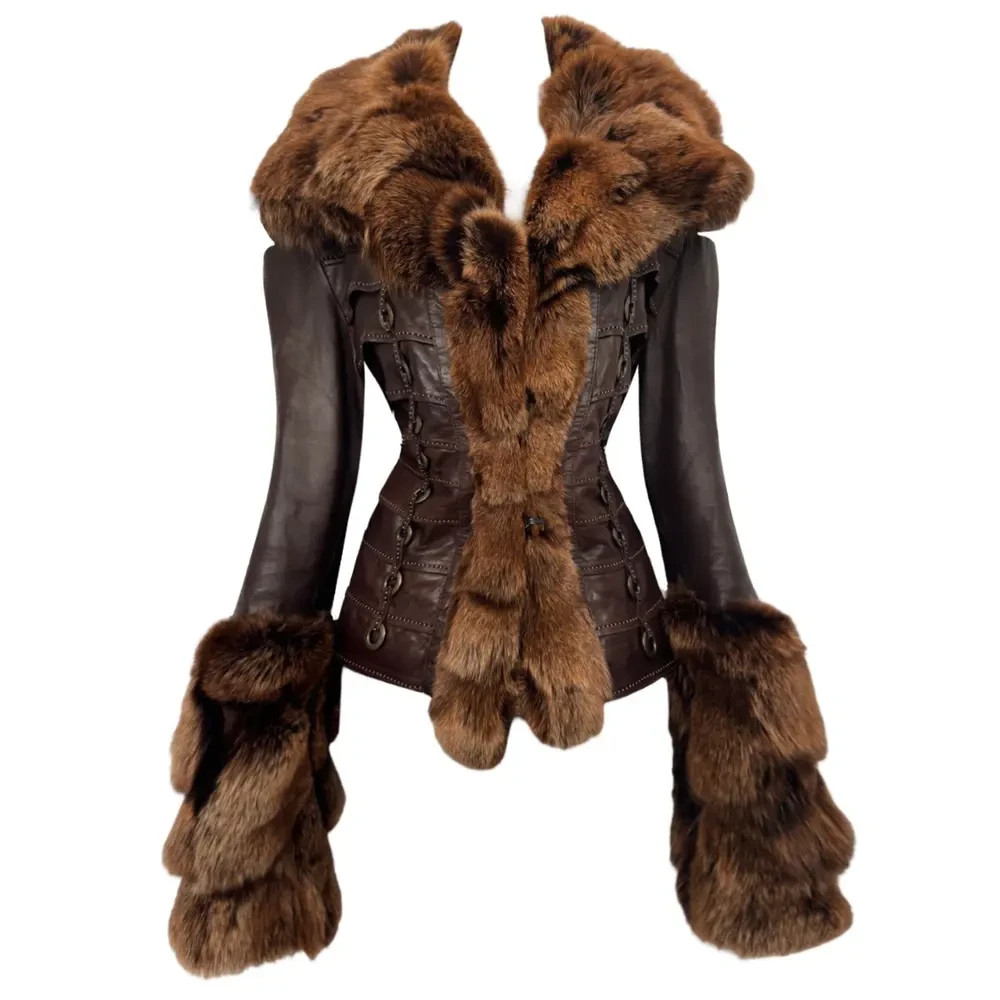 Rare Runway Roberto Cavalli Archival Leather & Fur Corset Jacket
