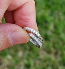 Real Solid 925 Silver White Sapphire  Huggie Hoop Stud 13mm Small Earrings