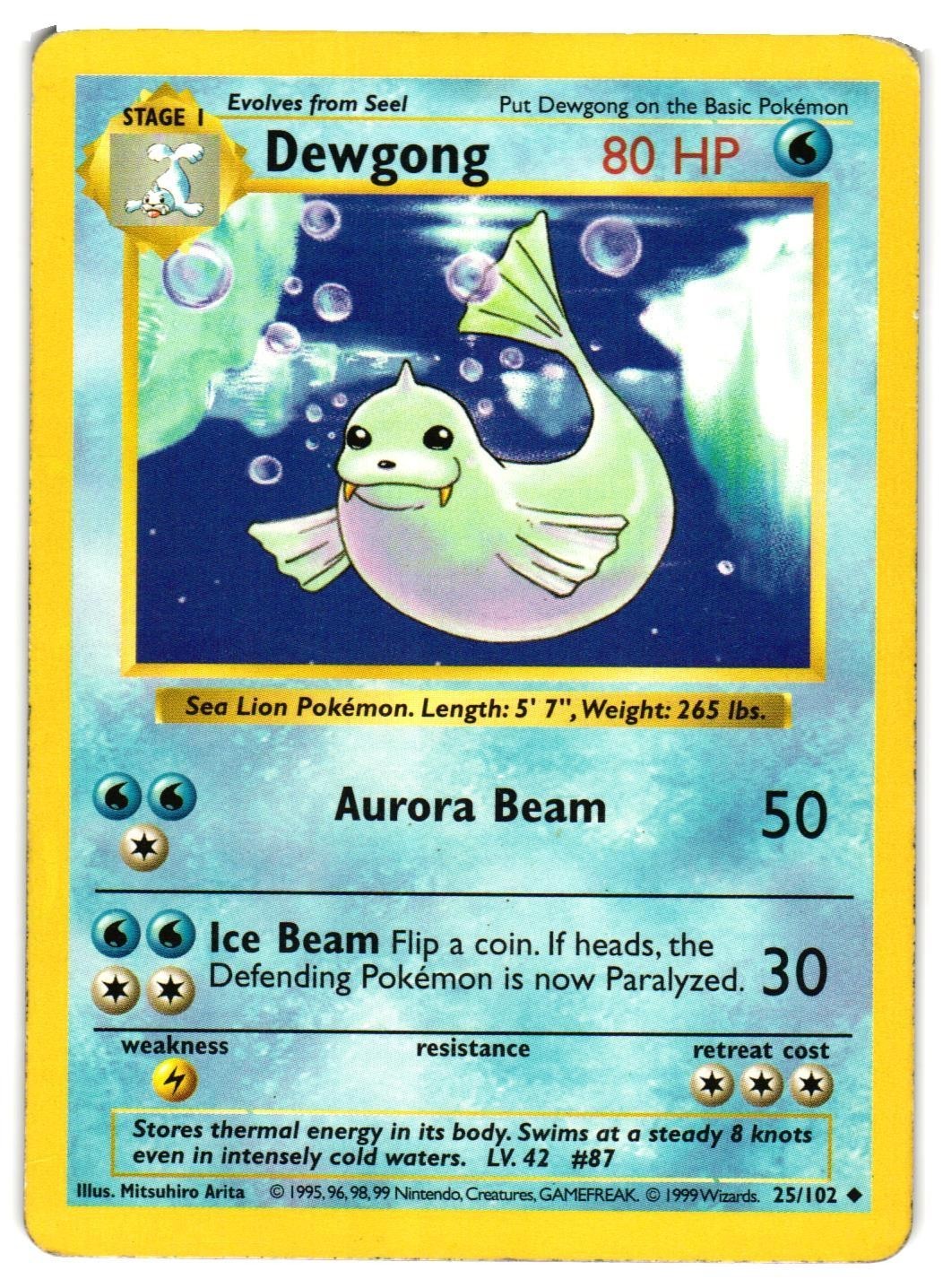 Pokemon TCG Dewgong 25/102 Base Set Shadowless MP