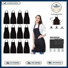 Bulk 12 Pack Black Bib Aprons for Kitchen  BBQ   Comfortable  Safe Material