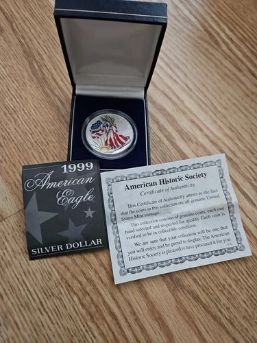 1999 American Silver Eagle Dollar (Colorized), 1 Oz. .999 Fine Silver Coin COA