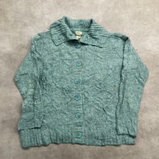 L.L.Bean Cardigan Womens 2XL Cable Knit Wool Blend Button Up Sweater, Teal Green