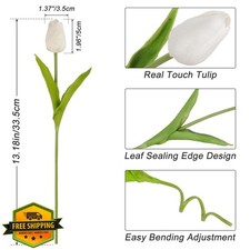 Beferr 10pcs White Silk Tulips Real Touch Flowers for Spring Gifts