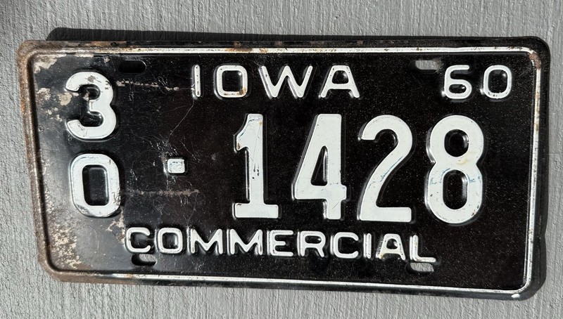 Vintage 60 IA License Plate New 1960 Iowa Lic Commercial Truck Black White