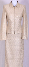 ST.JOHN Womens 3Pc. Cream Metallic Gold Shimmer Sequins Jacket Top Skirt Sz 6-8