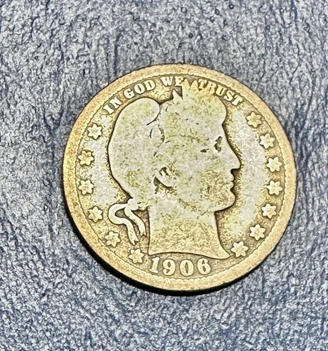 1906-D Barber Quarter. 90% Silver. Good Condition. Charity Option.