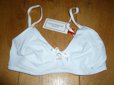 LAURA BIAGIOTTI WHITE NON WIRED SMOOTH T SHIRT BRA 32 C DIAMANTE DETAILBNWT