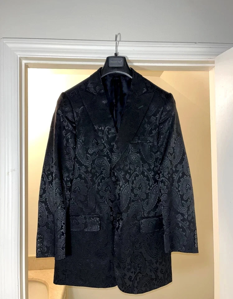 VERSACE Collection MEN Suit Black Barocco Jacquard Blazer Dinner Jacket Long VTG - Image 2 of 4