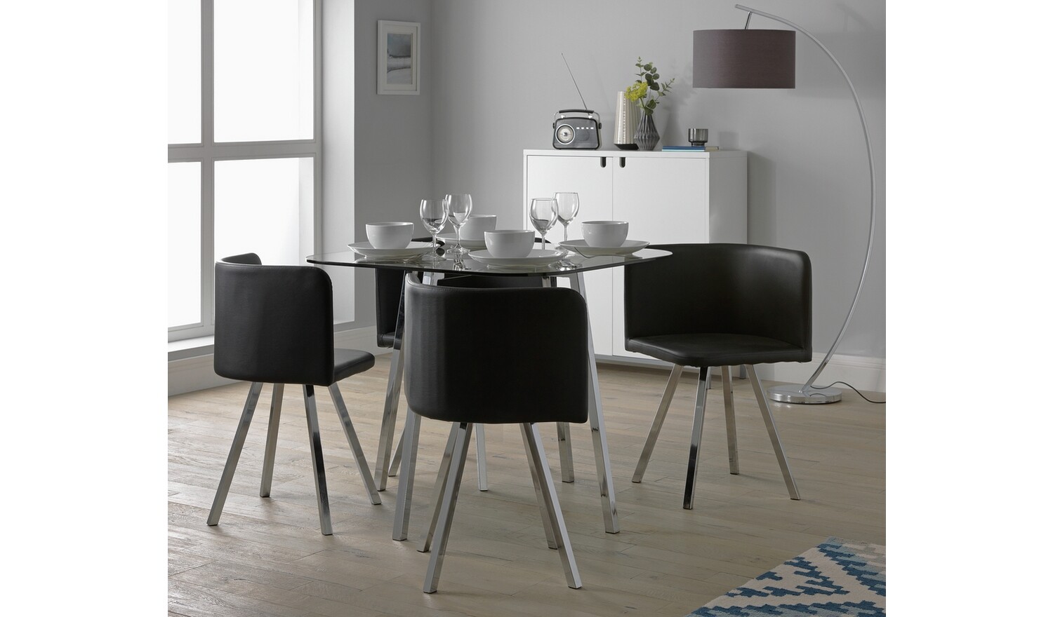 Elsie Glass Dining Table & 4 Black Chairs eBay