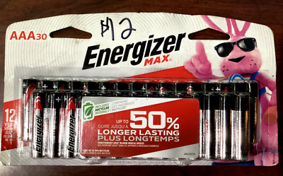 Energizer Max AAA Pack of 30 12 Year Life Shelf NEW, Worn Package, good to 2035