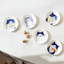 Made in Japan SHICHITA Ceramic Cat Plate Mino Ware Small Dish Soy Sauce Pepper