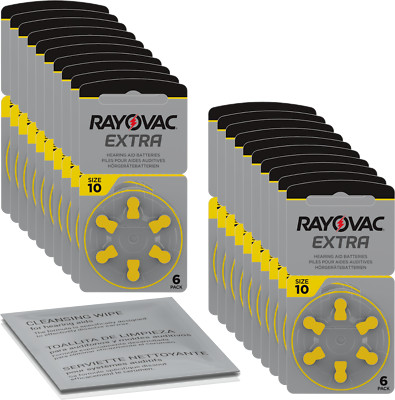 120x Rayovac Extra Advanced Hörgerätebatterien gelb P10 (20x6er)+Reinigungstuch