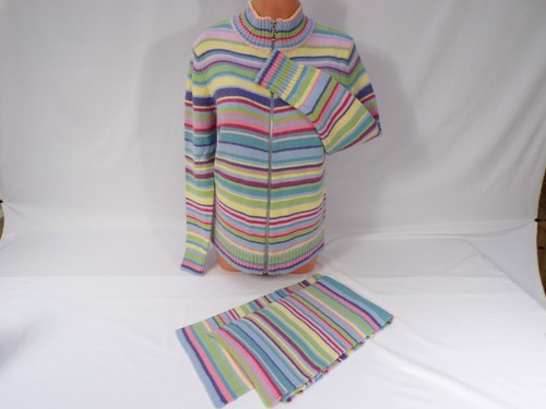 Vintage Field Gear Cardigan Sweater & Matching Scarf Women Small Pastels Zip B25 - Picture 5 of 11