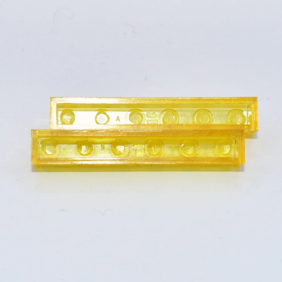 2 Vintage Lego Transparent Yellow 1x6 Brick Part W/out Tubes Classic Space 3067 - Image 3 of 3
