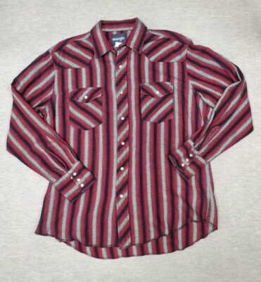 Vintage 80s Wrangler Long Sleeve Pearl Snap Striped Western Shirt - Men's Large