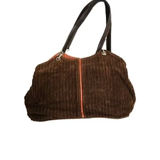 Nine West Brown with Orange Liner Ribbed Cordouroy Sholder Bag Purse * READ*