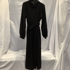 New Look Womens Shirt Dress Black Belted Collar Bishop Sleeve Buttons 10