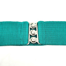 VTG 80s Womens L Malco Modes Wide Elastic Cinch Belt Metal Buckle TEAL GREEN