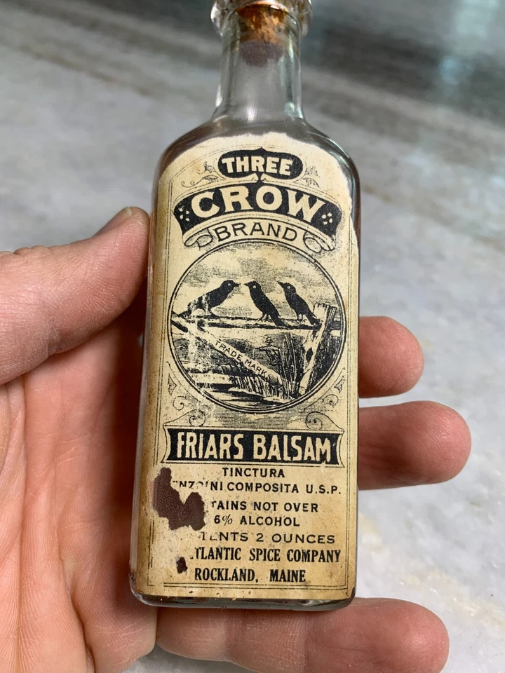 Antique Three 3 Crow Brand BALSAM Extract Bottle Atlantic ROCKLAND MAINE Label - Image 3 of 4