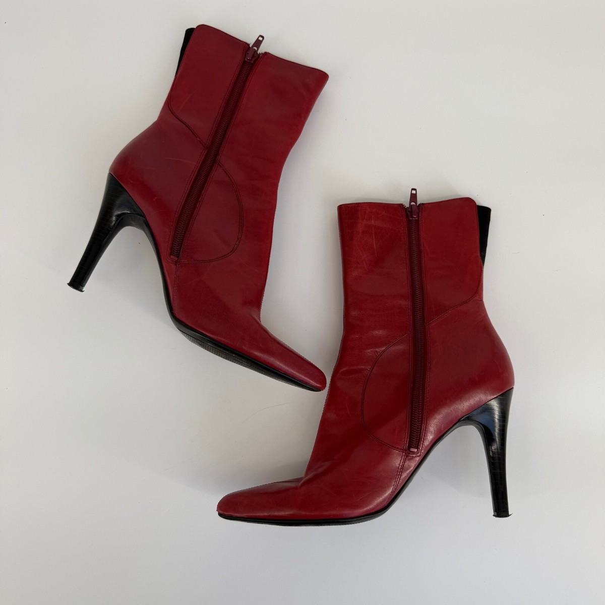 Nine West Womens Ankle Boots Leather Vintage Zip Pointed Toe Y2K