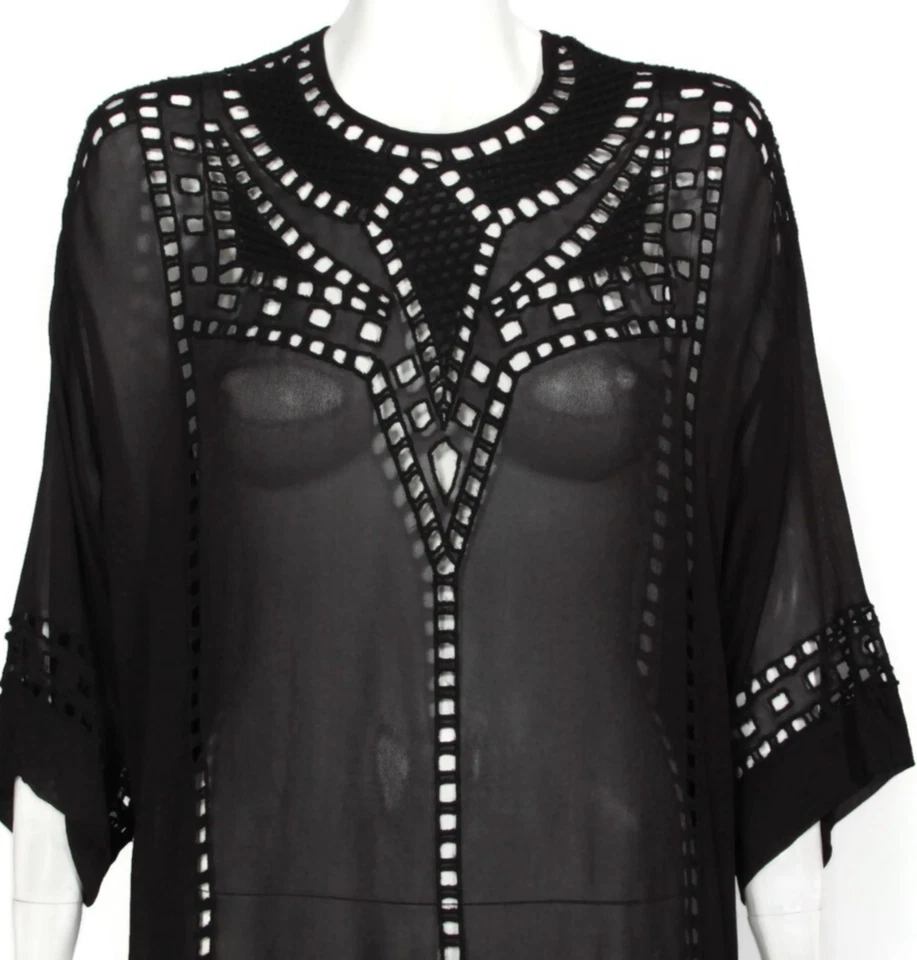 Vestido túnica ISABEL MARANT ETOILE negro energy bordado flecos transparentes talla 34/807 Foto 2 de 4