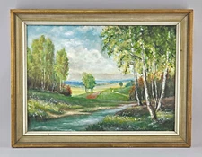 9360050 Oil Painting Sign Pissulla Landscape With Birch Dat. 1960