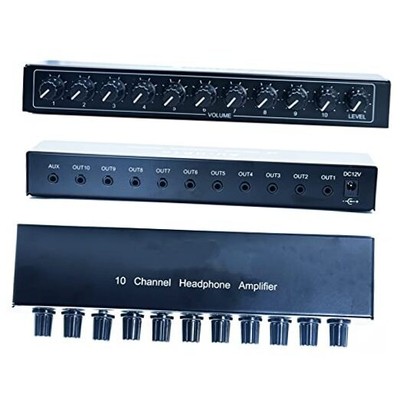 aux Mini Jack TRS 3.5 mm Input 1 in 10 Out Channel Headphone Amplifier Stereo 