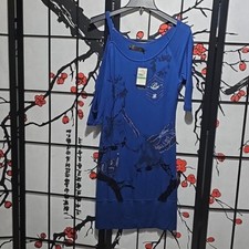 Coogi Vintage Open Shoulder Embroidered Beaded Blue Dress Size Large NWT