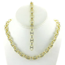 HOT 10mm Gold Finish Mariner Link Choker Necklace Bracelet Set (16-30'')
