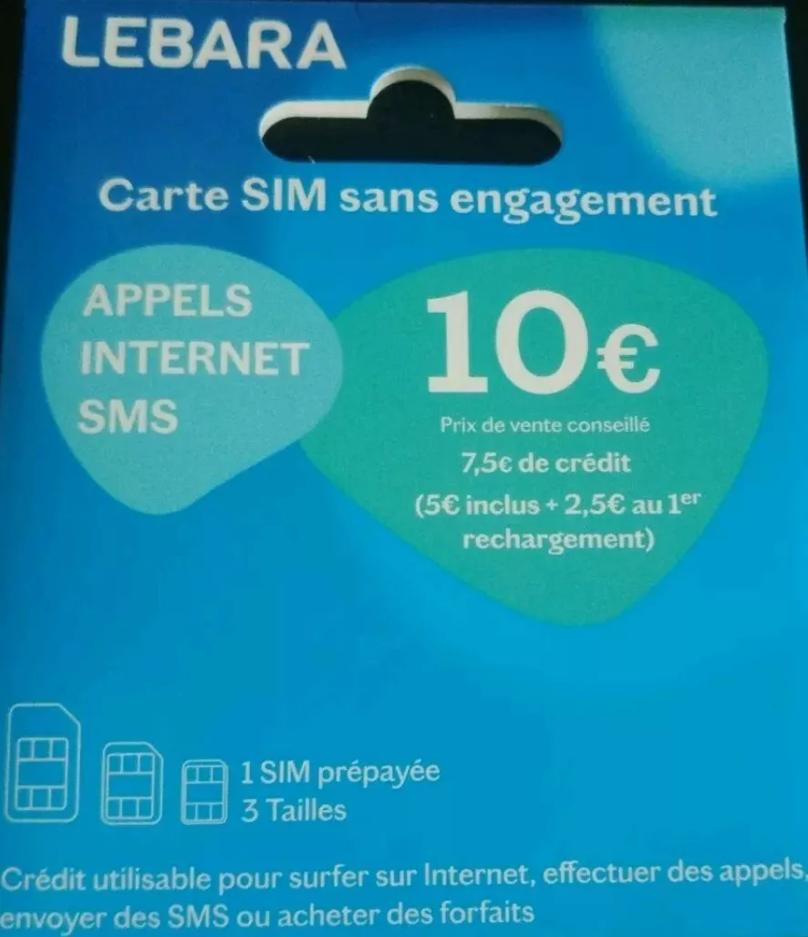 Acheter Carte SIM Prépayée LEBARA MOBILE pas cher Crédit de communication  7.5€