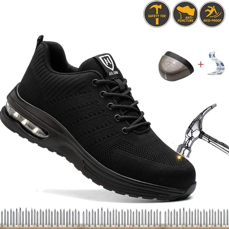 Men light Breathable Mesh shoes Indestructible steel toe work boots workout