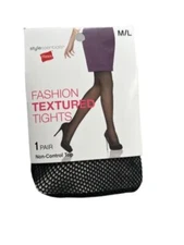 Hanes Style Essentials Textured Tights Stockings Fishnet Black M/L