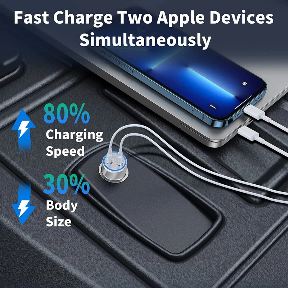 40W Dual USB Type-C Fast Car Charger Adapter For iPhone 16 iPad Android Samsung - Image 2 of 4