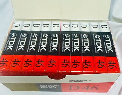 TDK D46 Vintage Blank Recordable Audio Cassette Tapes- Box of Ten