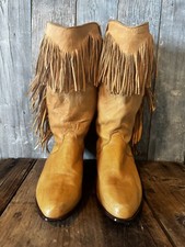 Vintage Dingo Leather Cowboy Boots Size 6.5 Fringe Tan Western Women Hippie BOHO