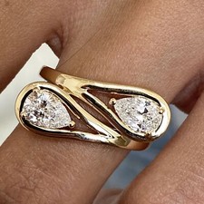 Pear Lab-Created Diamond Ring 14K Yellow Gold Prong Set 1 Ct F/VS Women