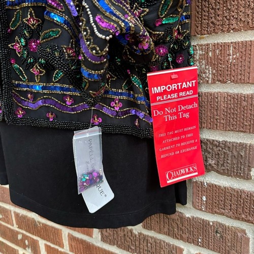 Papell Boutique Evening Beaded Sequin Jacket 100% Silk Green Purple Sz 12 - Picture 3 of 12