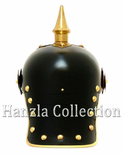 Brass Leather Armor Spike Officer Helmet German Pickelhaube Prussian WWI Costume - Picture 3 of 5